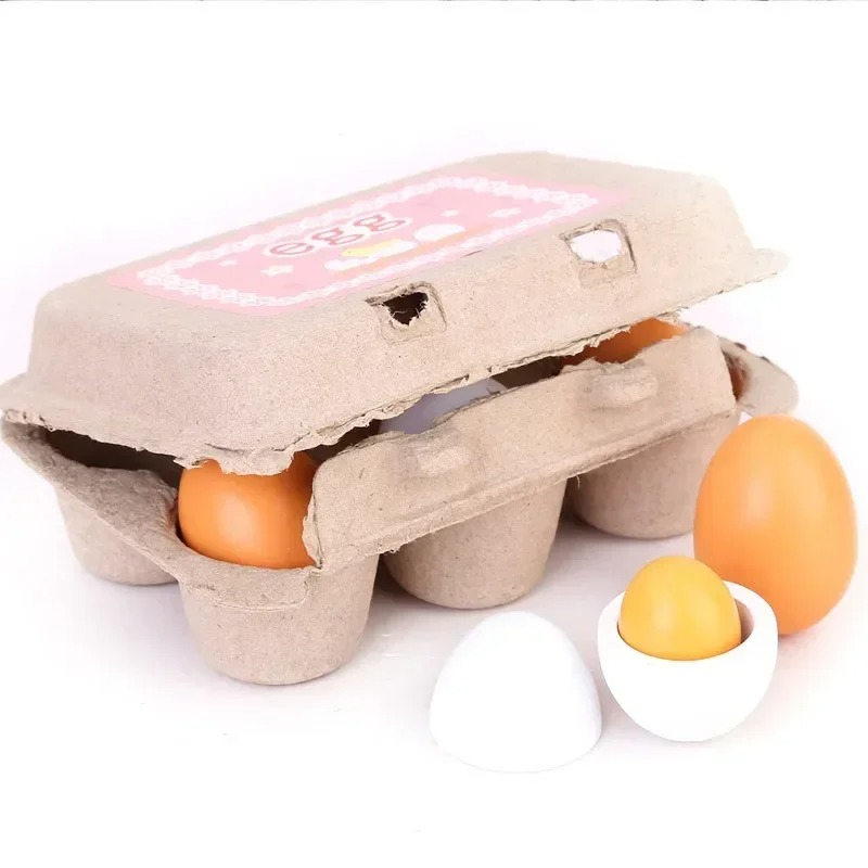 Kids Toys Play Egg - 6Pcs Wooden Eggs Toy Kids Kitchen
