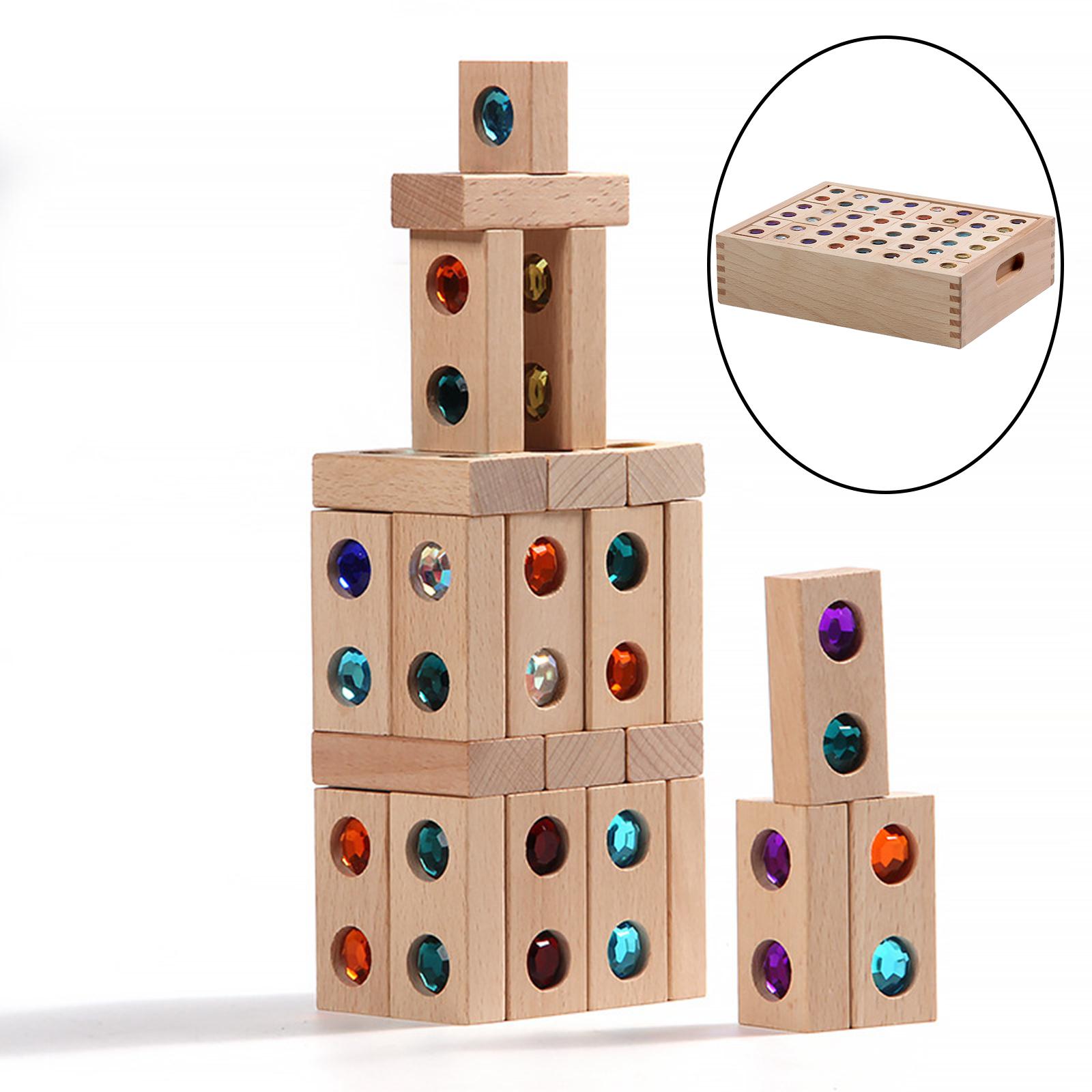 Wooden Blocks Stacking - Montessori Stacking Blocks Age 4- Gems