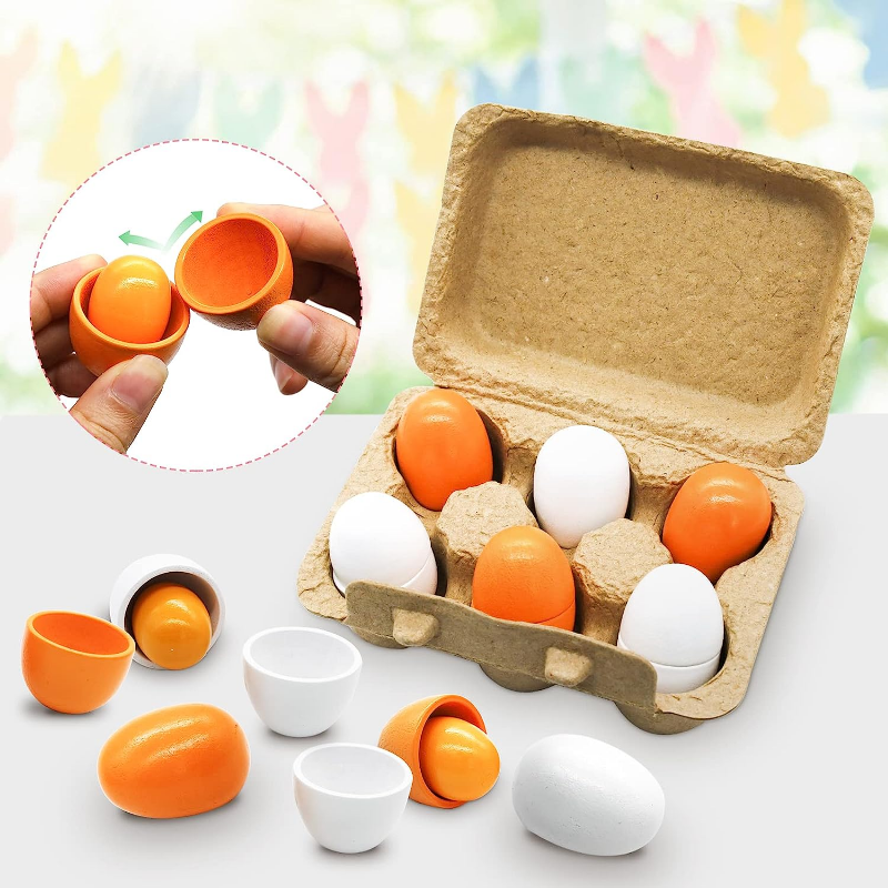 Kids Toys Play Egg - 6Pcs Wooden Eggs Toy Egg Kitchen