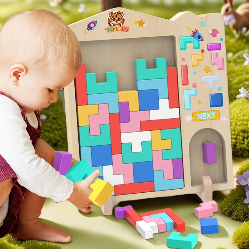 Wooden Blocks Stacking - Tetris Building Blocks Children's Toys, 3d