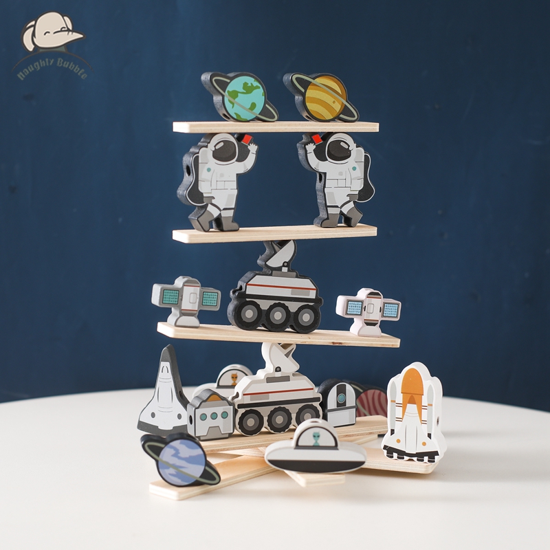 Wooden Blocks Stacking - Baby Threading Toy Outer Space Wooden