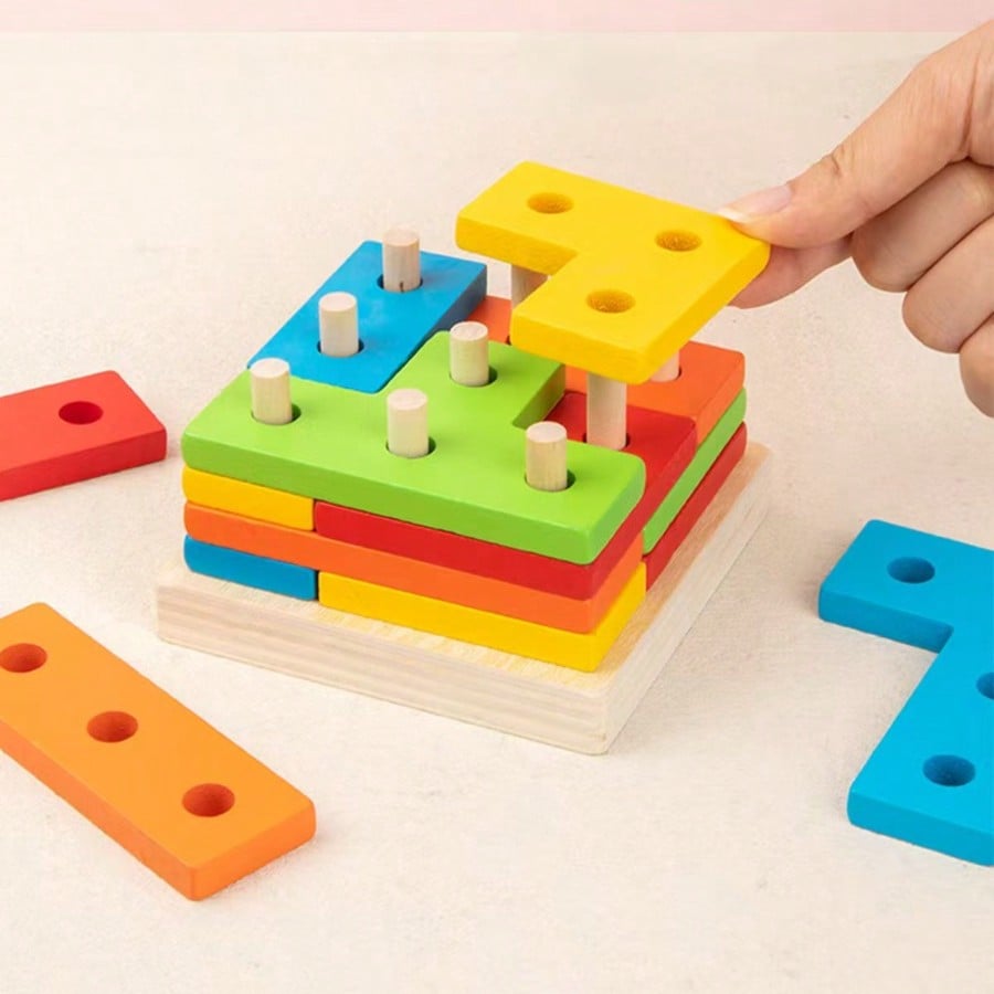 Wooden Blocks Stacking - Montessori Toys For 1 2 Year