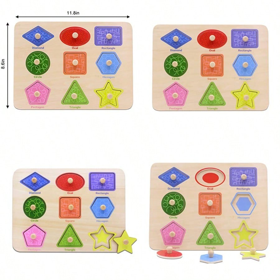 Wooden Puzzle Kids - Toddler Wooden Preschool Learning Shape Peg