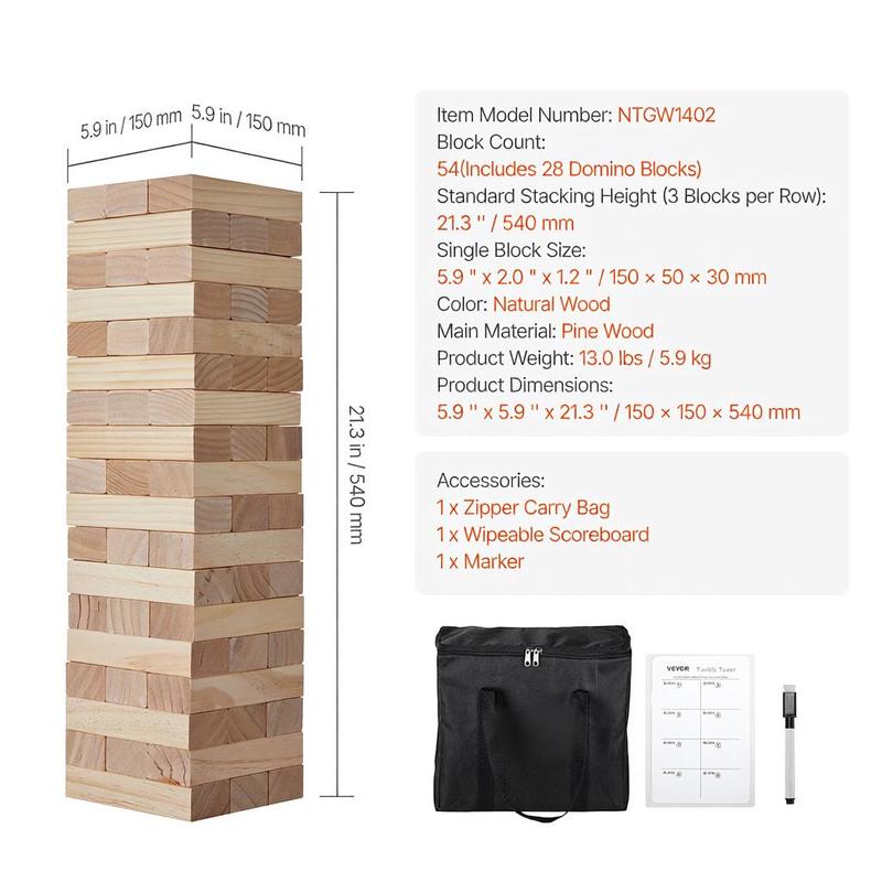Tumbling Tower with 54 Blocks, – Wooden Blocks Stacking recenzja i cena